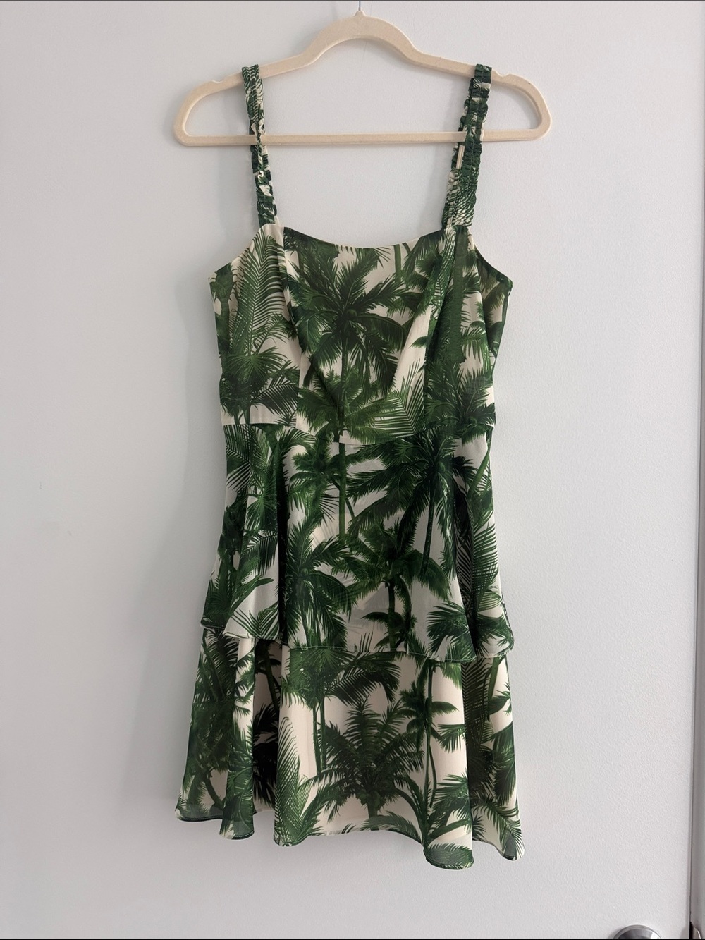 AMUR Green Palm-Print Mini Dress